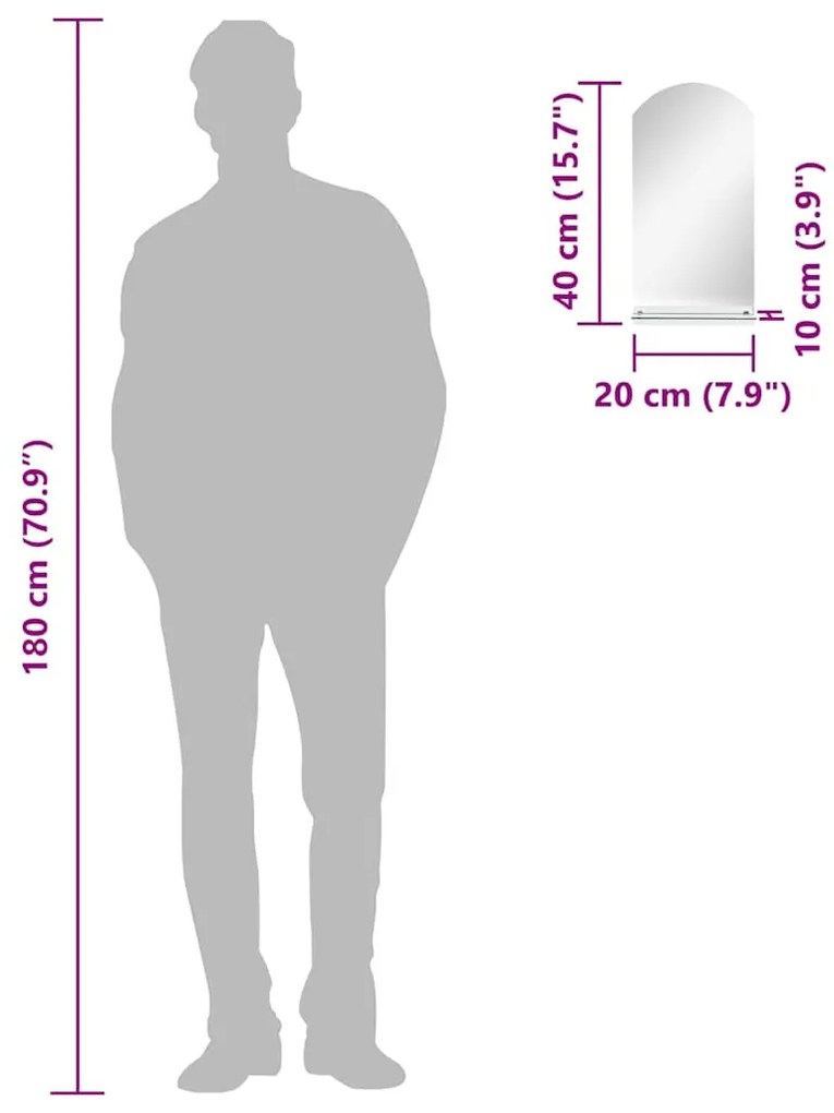 edzett üveg falitükör polccal 20 x 40 cm