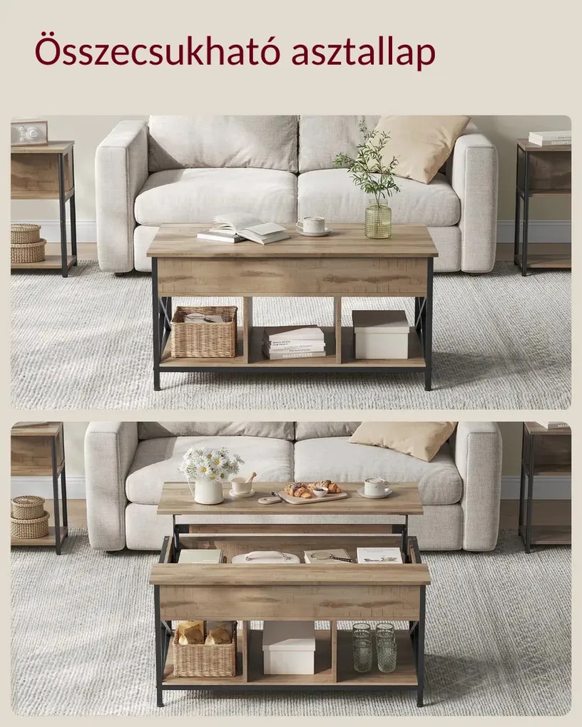 LUBOR állítható magasságú konferencia asztal, 60x100x(48-62)cm, tevebarna/fekete Vasagle