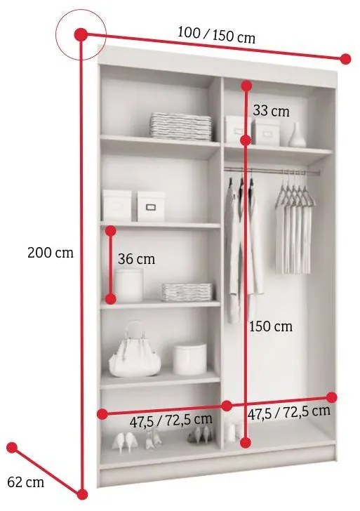 AFILA 150 ruhásszekrény, 150x200x62, sötét hamu