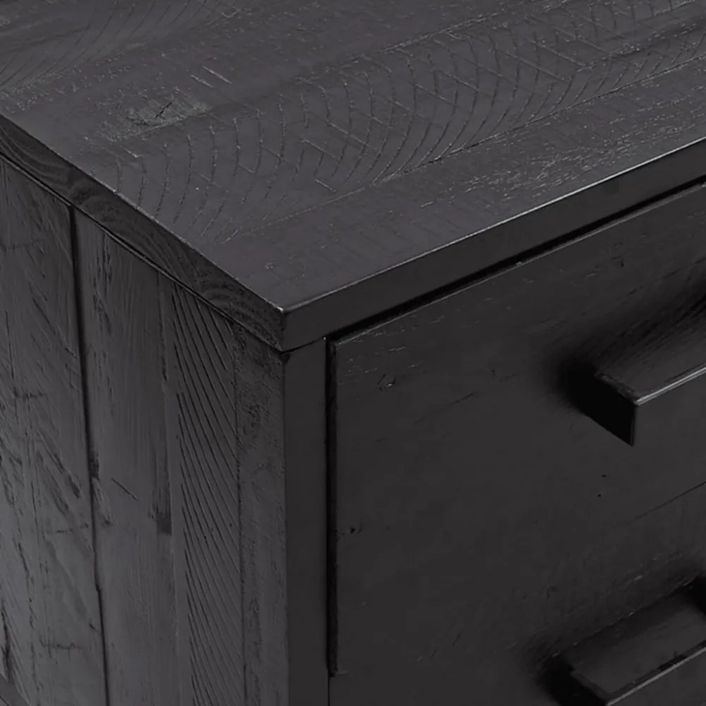 fekete újrahasznosított tömör fenyőfa tárolópad 110x35x45 cm