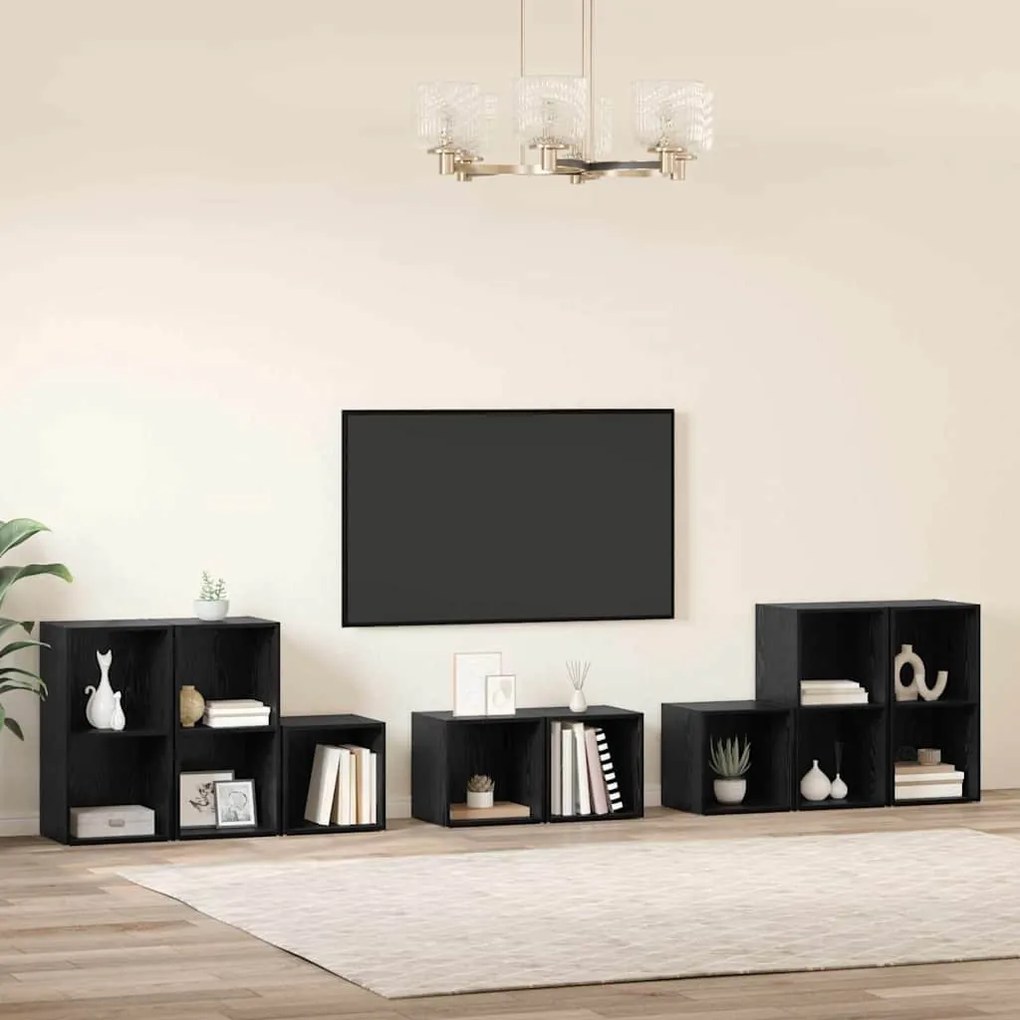 TV Szekrény Szett 8 pcs Fekete tölgy 37 x 35 x 72 cm Faanyag