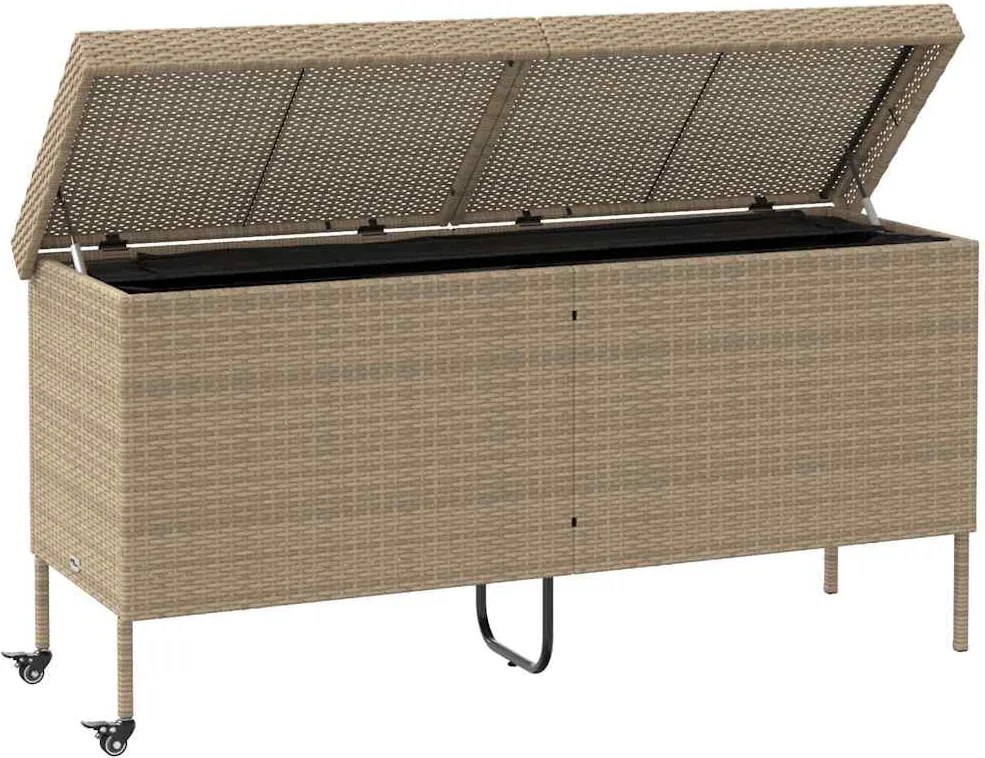 Bézs Polyrattan Kerti Tárolóláda Kerekekkel 160X55X75 Cm