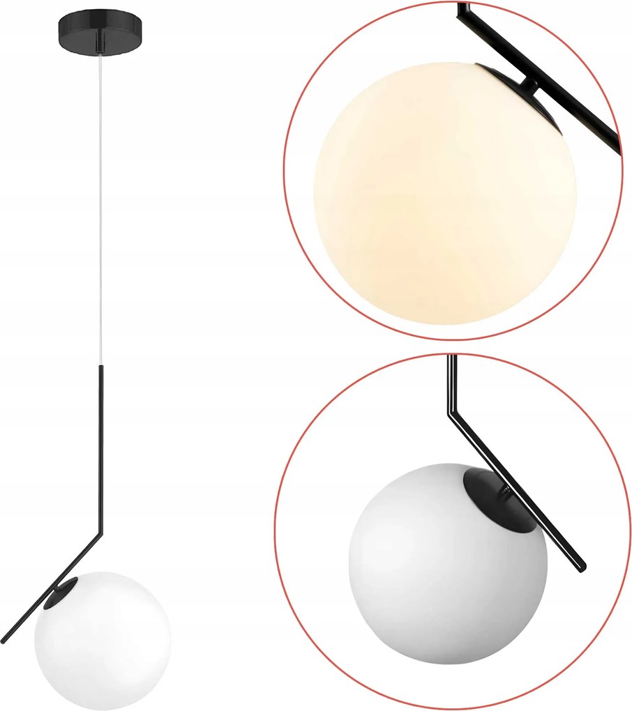 Modern Függő Lámpa Fekete Tejes Lámpabúra E27 Geometrikus