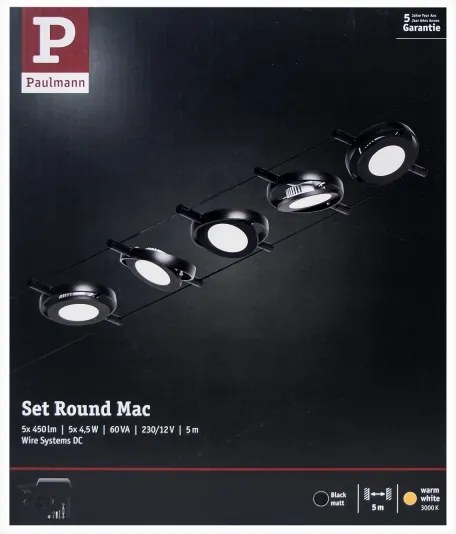 Paulmann 94418 - 5x LED 4,5W ROUNDMAC spotlámpa 230V fekete készlet