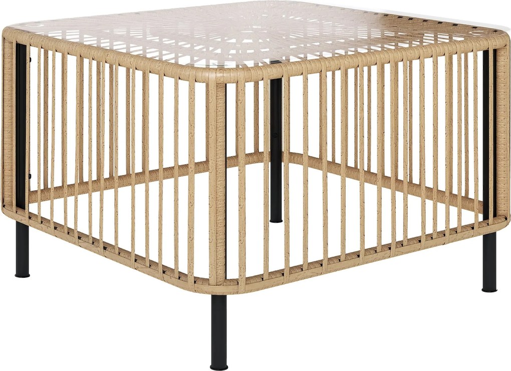 Outsunny Poly Rattan Kerti Asztal, 65 x 65 x 43 cm, Időjárásálló Négyzet Asztal Üveg Top Kávézó Asztal Erkély Asztal Kerti Bútor Kerthez, Teraszhoz, E