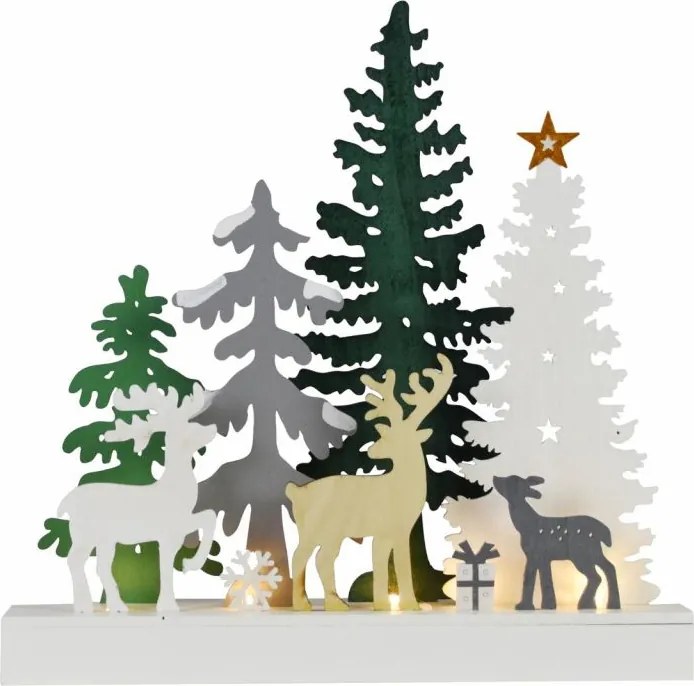 Dekoratív karácsonyi jelenet fából Erdő 5 LED elem időzítő