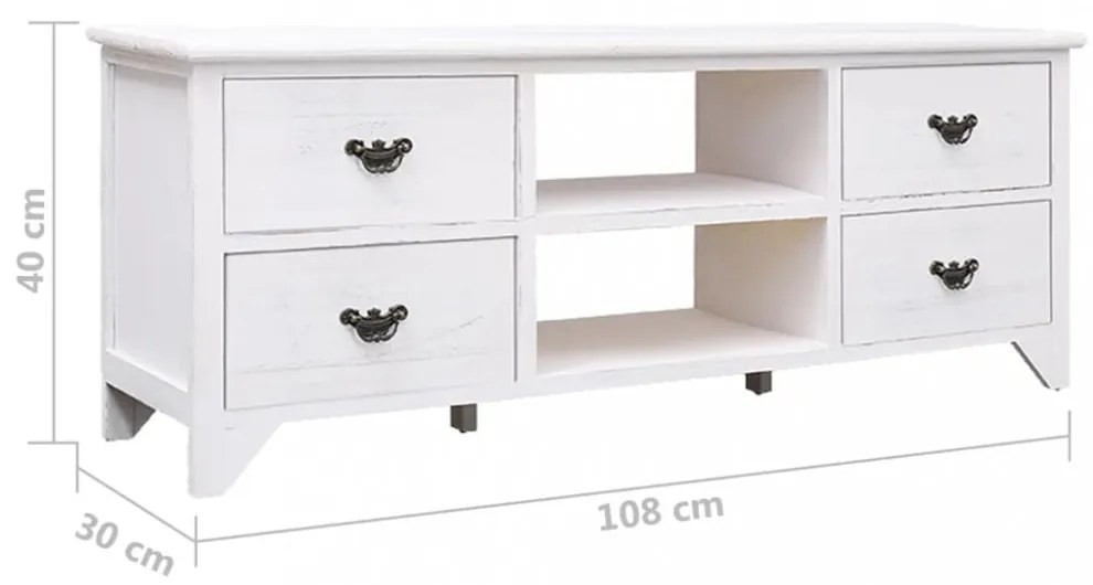 antik fehér tömör császárfa TV-szekrény 108 x 30 x 40 cm