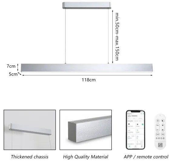 Brilagi-LED Dimmerelhető csillár SLEEKLINE SMART LED/40W/230V Wi-Fi Tuya ezüst+DO