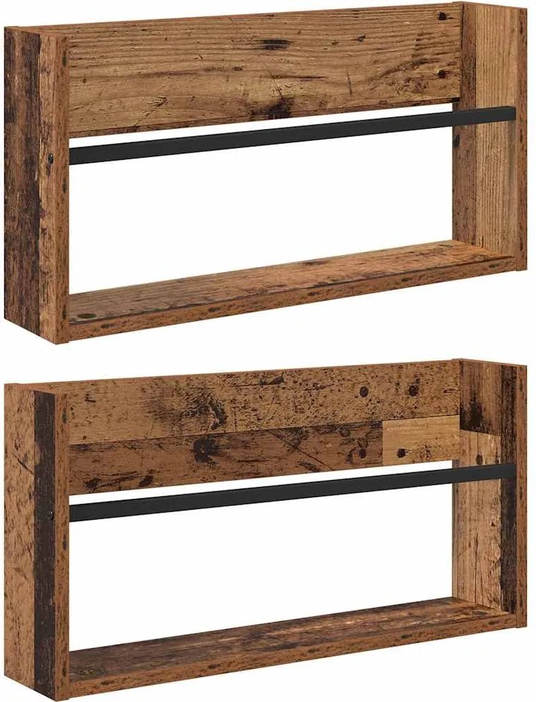 vidaXL Magazin állvány polcokkal 2 pcs Öreg fa 60 x 12 x 30 cm Faanyag