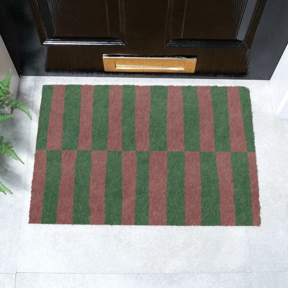Kókuszrost lábtörlő 40x60 cm Pink &amp; Green Half Stripes – Artsy Doormats