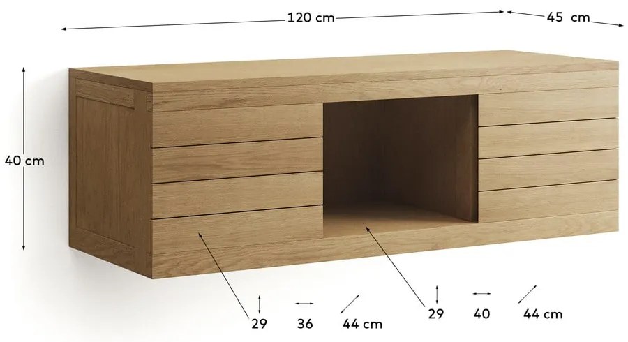 Natúr színű alacsony fali teakfa mosdó alatti szekrény 120x40 cm Yenit – Kave Home
