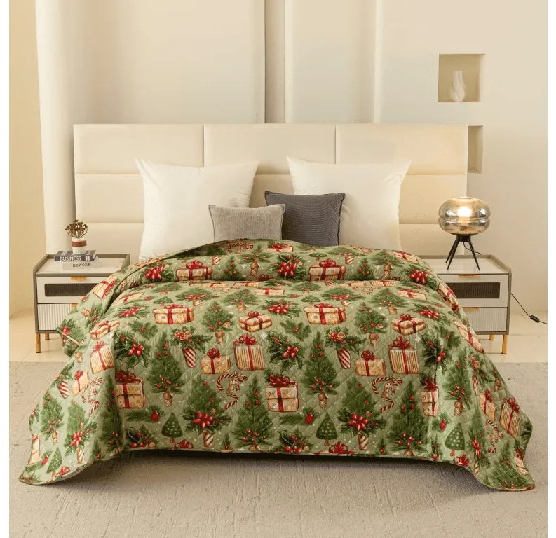 Ágytakaró CHRISTMAS PRESENTS zöld Méret: 170 x 210 cm