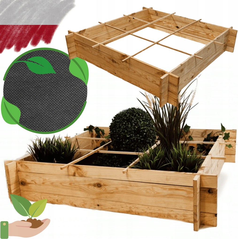 Kerti láda zöldséges ágyás magasított fa virágtartó 100x100cm