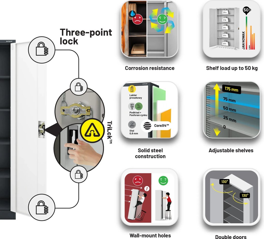 Fém iratszekrény JAN II, 1150 x 1850 x 400 mm, antracit-fehér