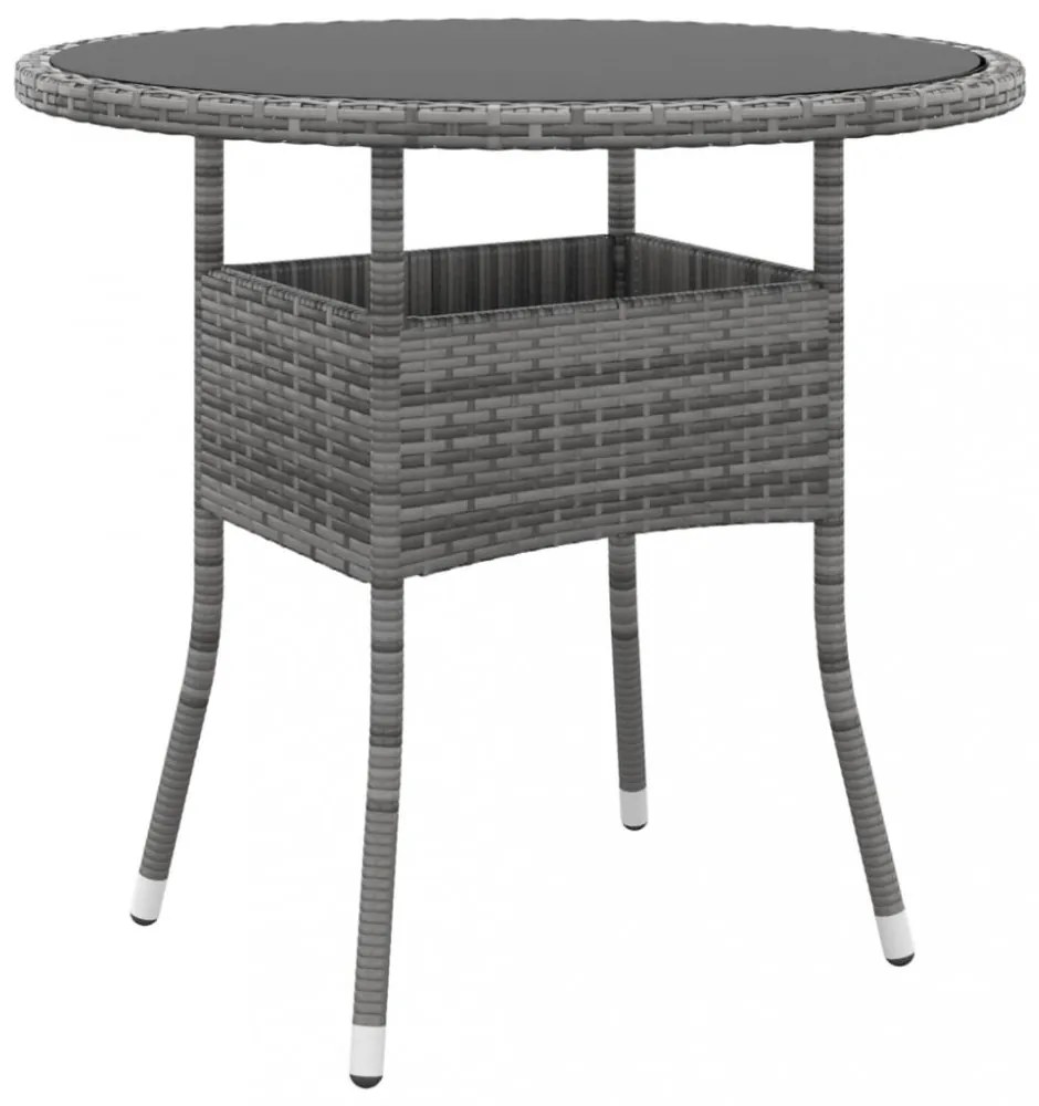 szürke polyrattan és edzett üveg kerti asztal Ø80 x 75 cm