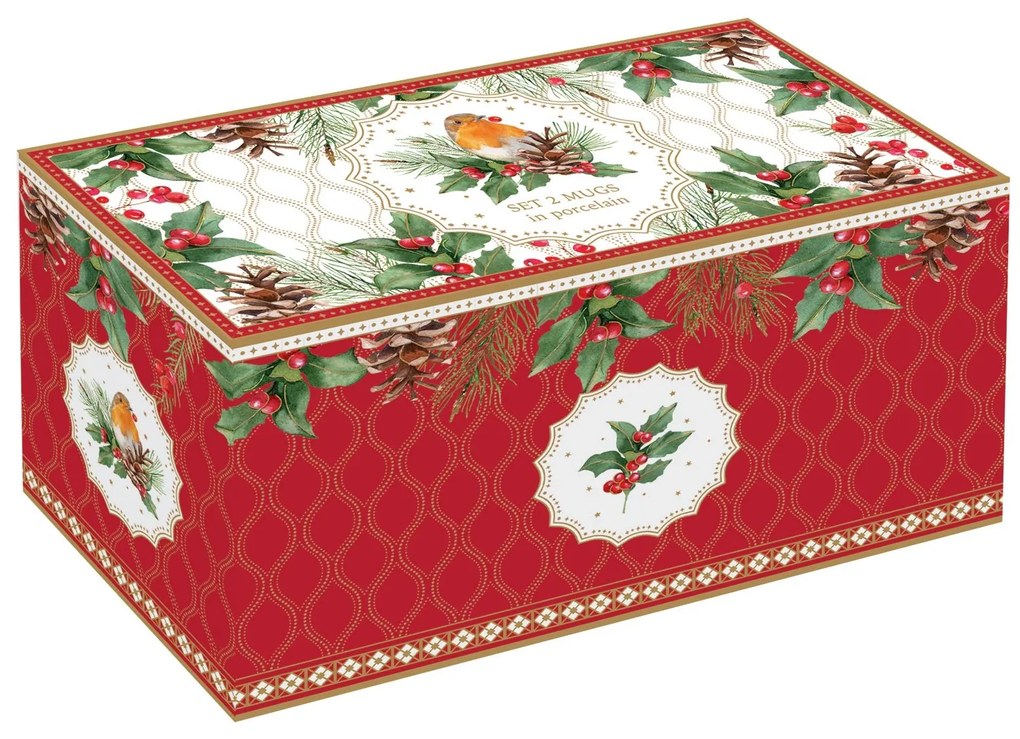 Karácsonyi porcelán bögre 2 db vörösbegy díszdobozban Christmas Berries