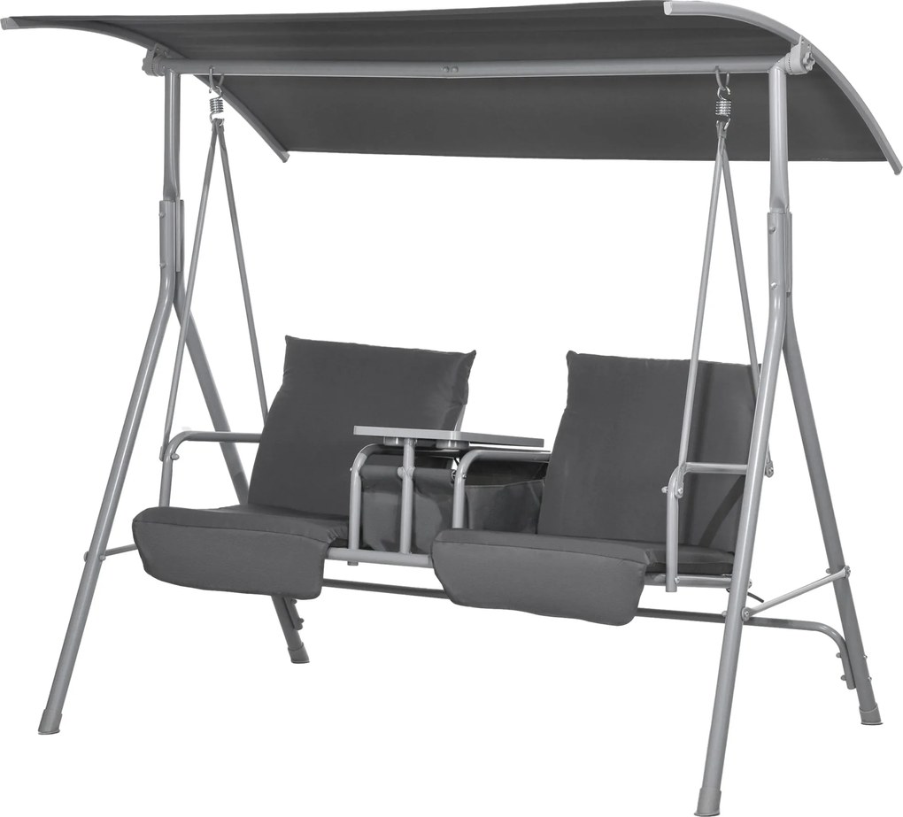 Outsunny Hollywood Hinta 2-Személyes Hinta Padlóval, Napernyővel, Kerti Hinta Táskával, 180 kg-ig terhelhető, Kertbe, Erkélyre, Fekete | Aosom