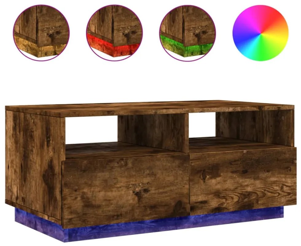 füstös tölgy színű dohányzóasztal LED-lámpákkal 90x49x40 cm