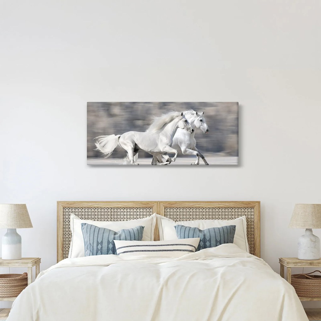 Kép - Fehér lovak télen (120x50 cm)