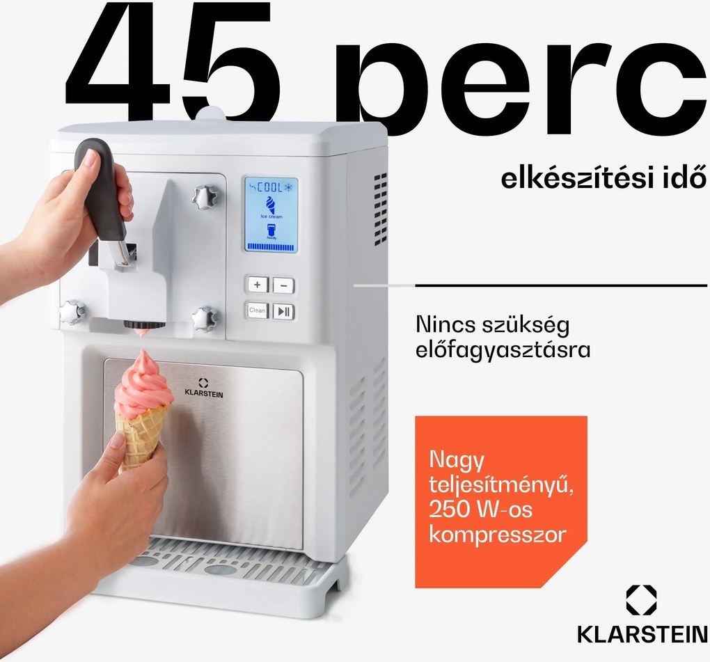 Klarstein Sweet Sundae fagylaltkészítő kompresszor 1,5l rozsdamentes acél fehér