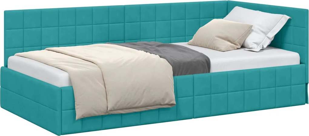vidaXL Sarokágy keret fejtámlával Türkiz 90 cm x 200 cm Bársony