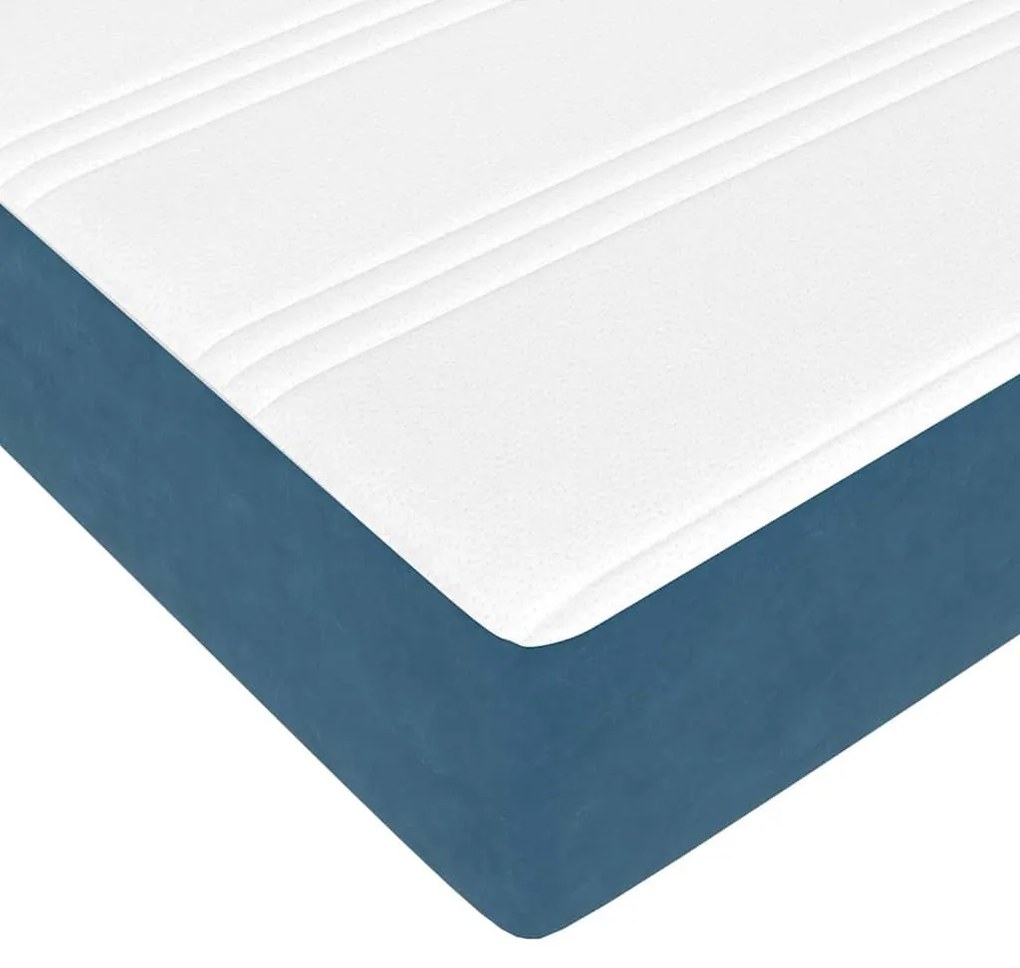 Ágykeret matracmal Sötétkék és fehér 90 x 190 cm Bársony