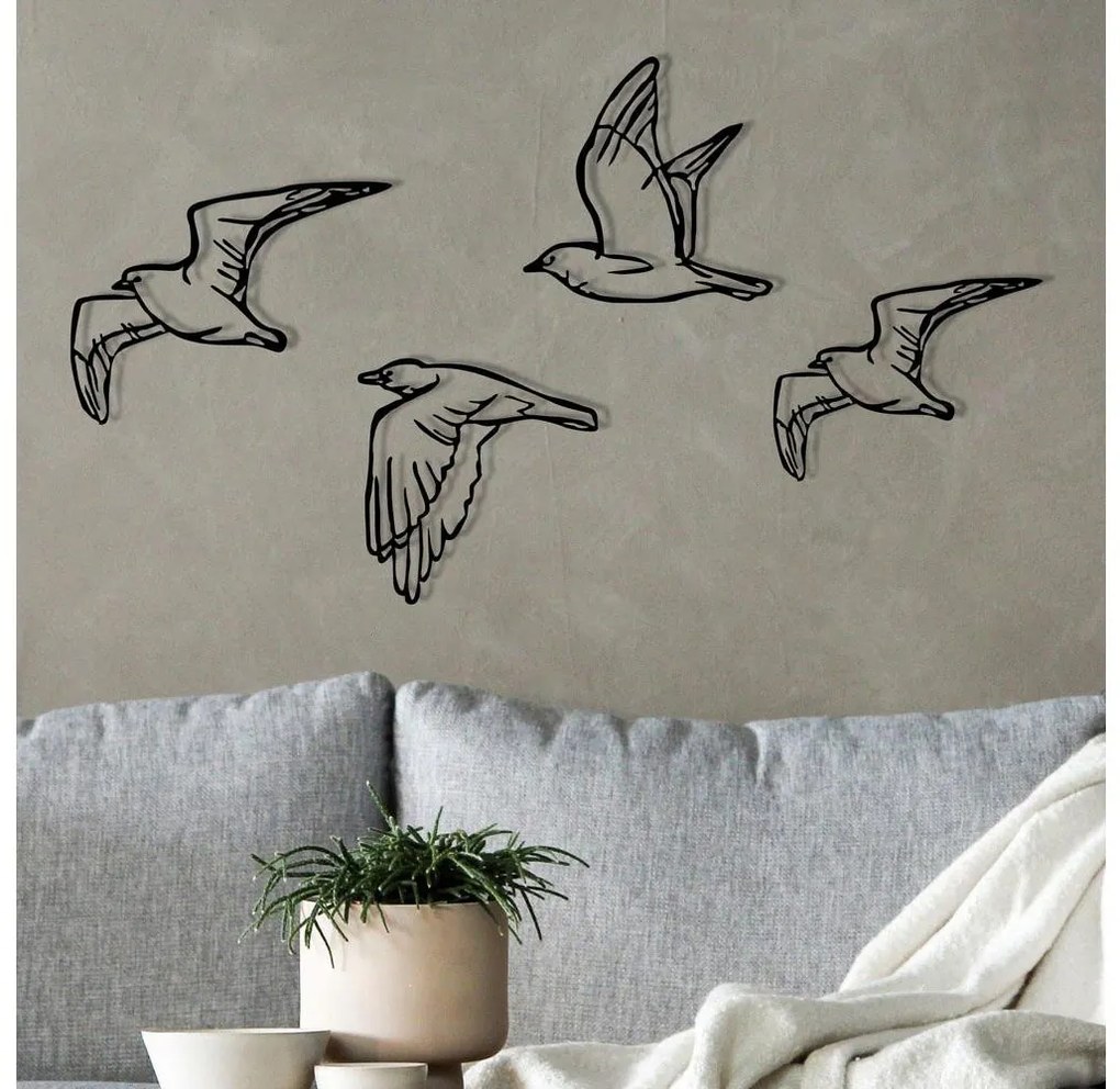 4 db fali madár dekoráció, fém