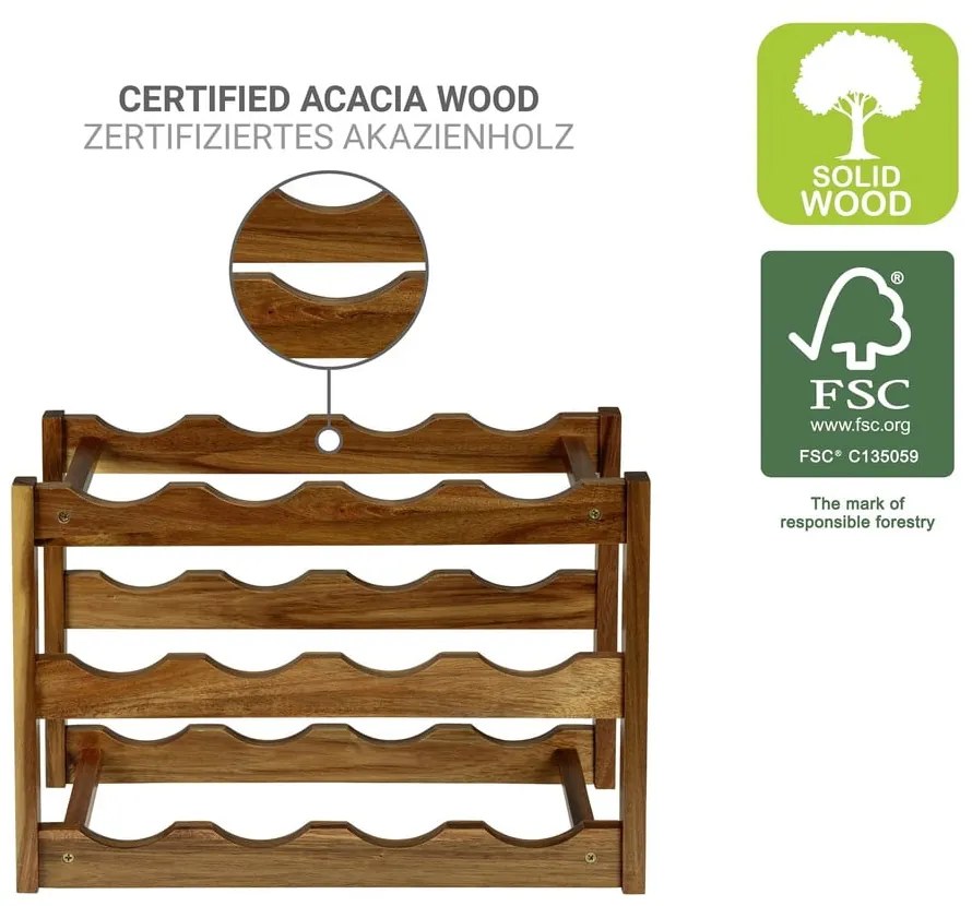 Natúr színű akácfa bortartó polcos állvány, palackok száma 12 42x28x21 cm Fondi – Wenko