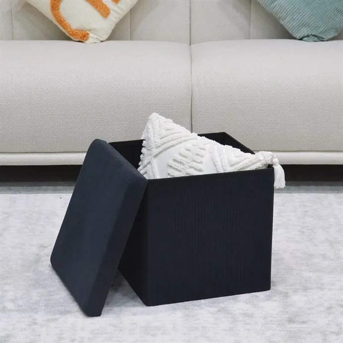 Fekete Kordbársony Tárolós Puff. TAB-471 BK6
