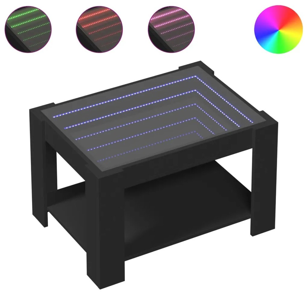 Fekete szerelt fa dohányzóasztal LED-del 73 x 53 x 45 cm