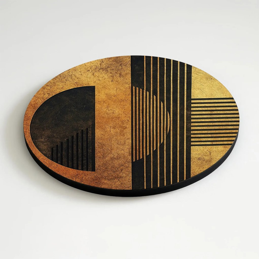 DUBLEZ | Fából készült kerek kép - Arany geometria