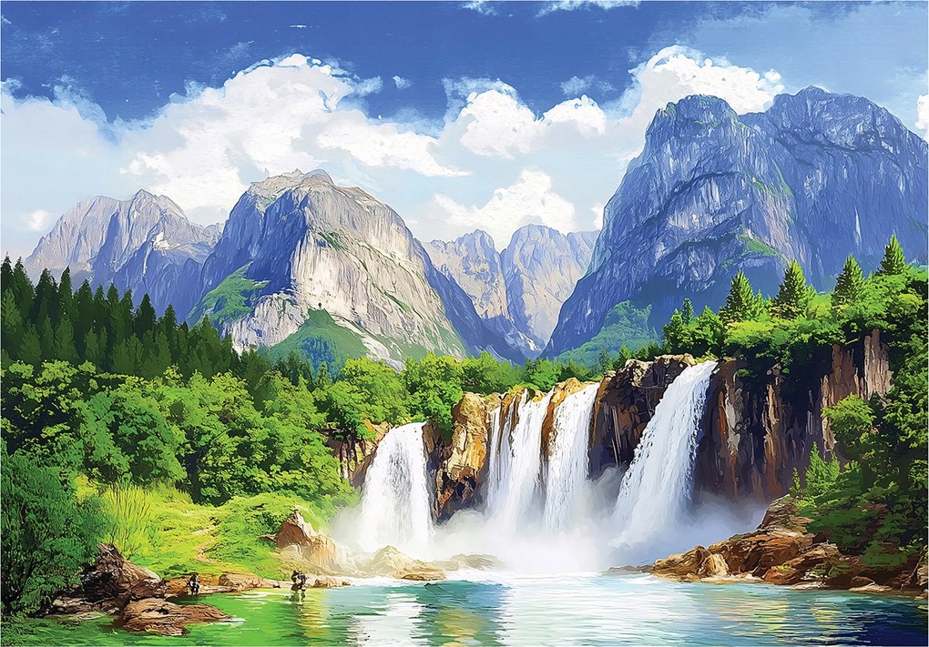 3D Fotótapéta Vízesés Hegyek Erdő Természet Falra Hálószoba Nappali 150x105