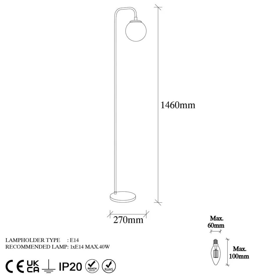 Állólámpa üveg búrával (magasság 27 cm) Viran – Opviq lights