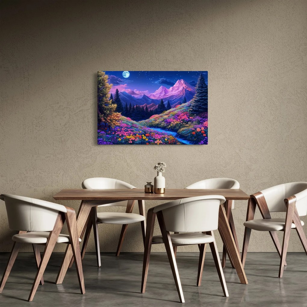 Kép - Lila táj teljes holdfénynél (90x60 cm)