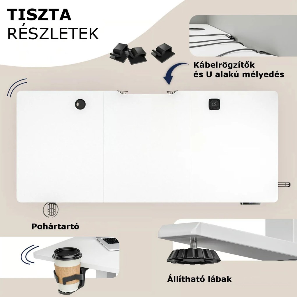 FLEXI állítható magasságú irodai íróasztal, 140x70x72–117cm, fehér Casaria