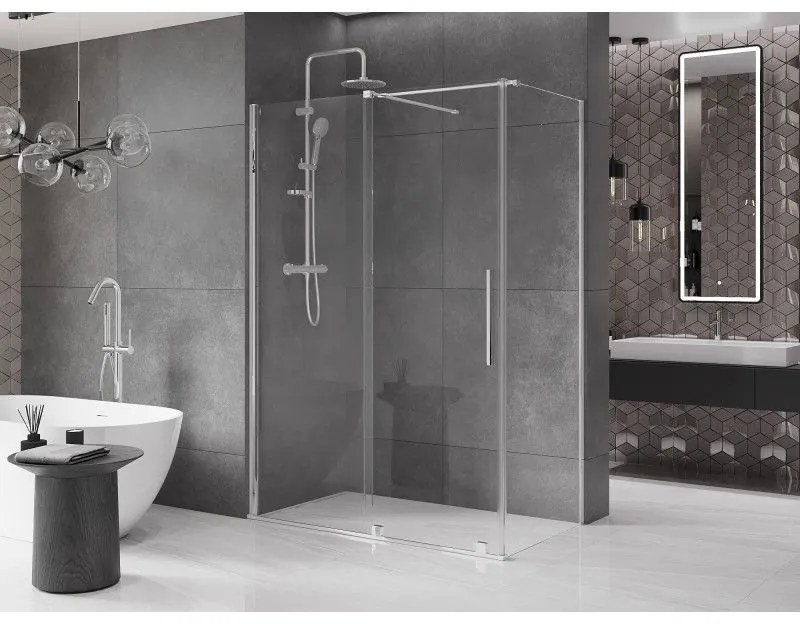 Mexen Velar, tolóajtós zuhanykabin 150 (ajtó) x 70 (fal) cm, 8mm átlátszó üveg, króm profil, 871-150-070-01-01