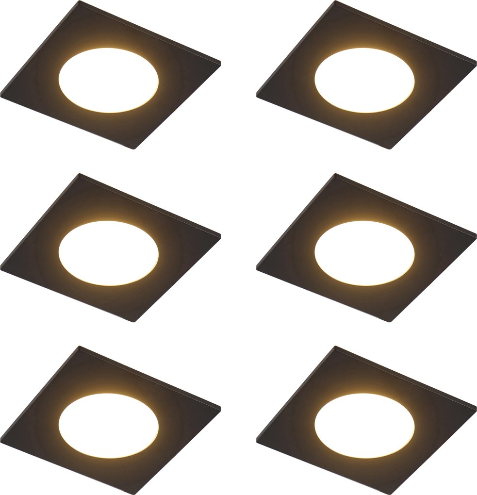 6 darabos modern süllyesztett spotlámpa szett fekete LED-del, 3 lépésben dimmelhető IP65 - Simply