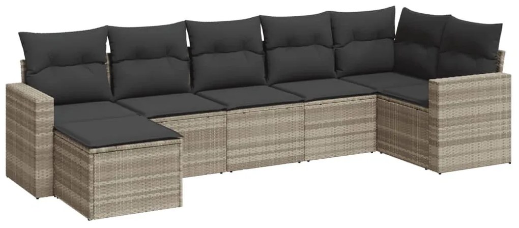 7 részes világosszürke polyrattan kerti ülőgarnitúra párnákkal