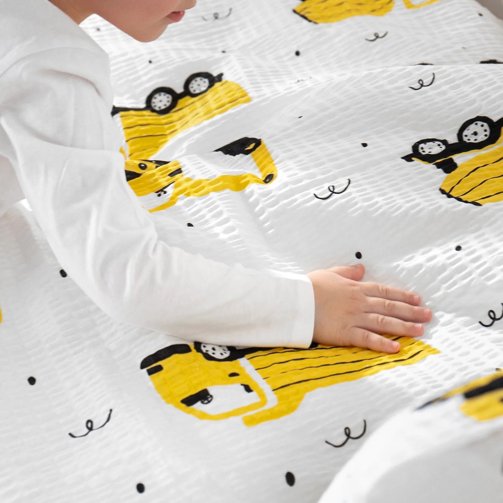 Goldea gyermek krepp ágyneműhuzat - kotrógépek és építkezési eszközök 140 x 200 és 70 x 90 cm