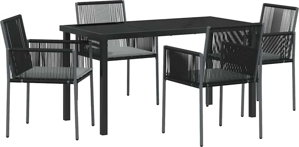 vidaXL Kert étkező szett 5 pcs Fekete PE Rattan