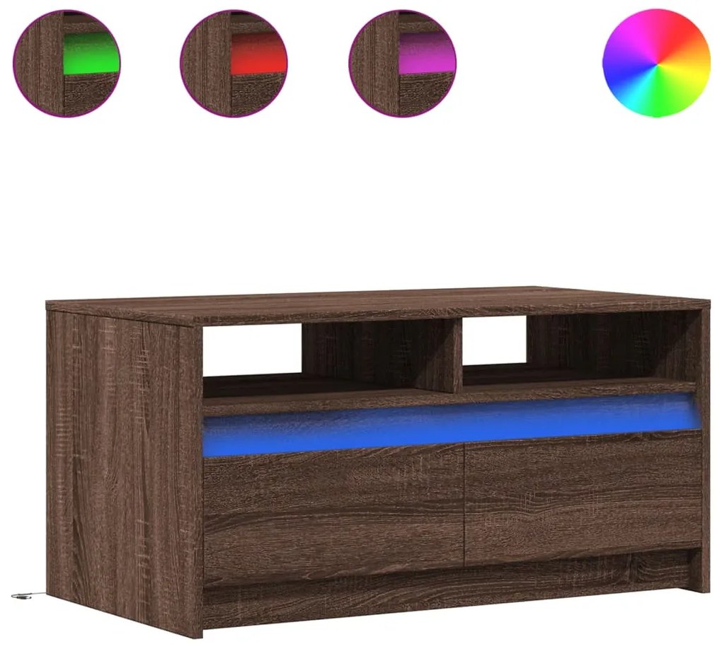 Barna tölgy színű szerelt fa dohányzóasztal LED-világítással