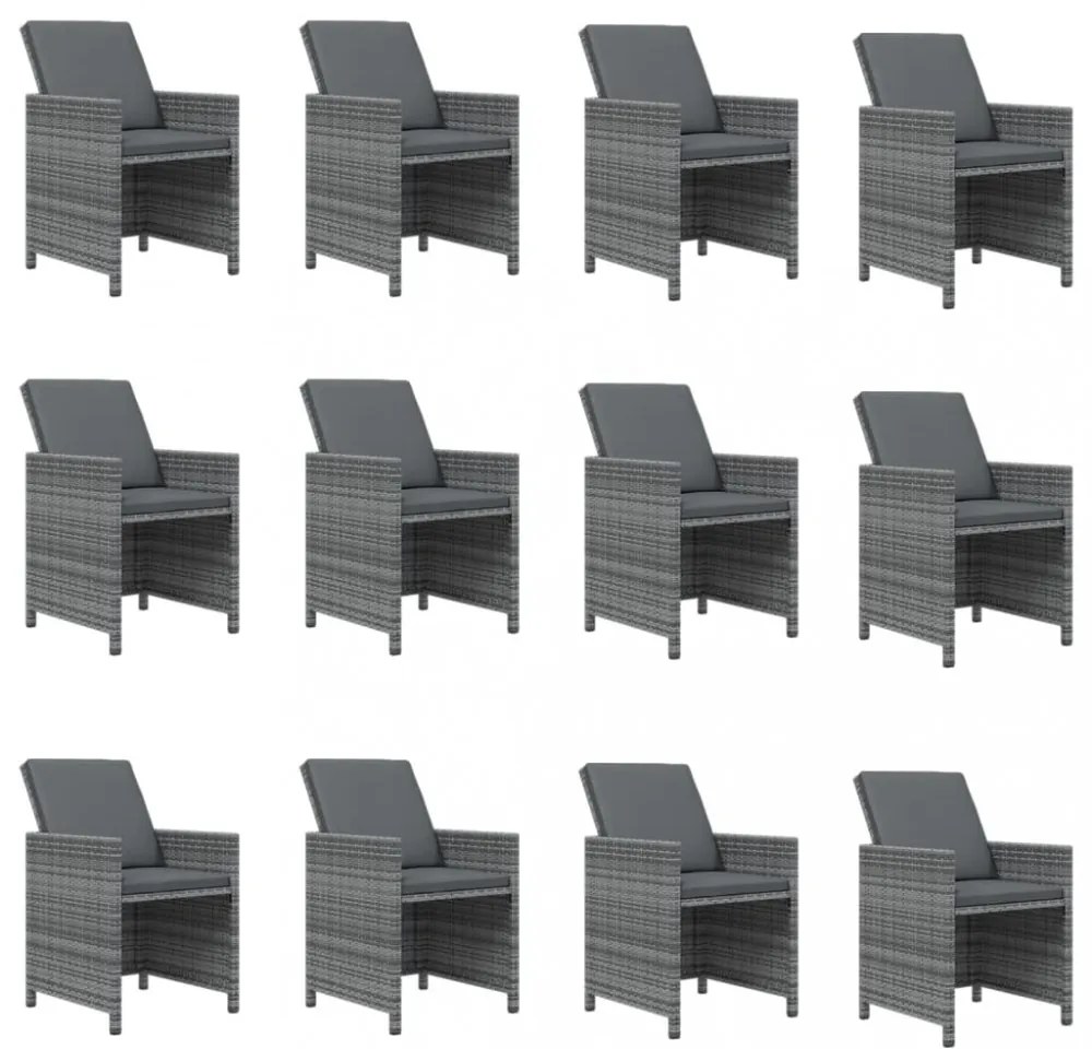 13 részes szürke polyrattan kerti étkezőgarnitúra párnákkal
