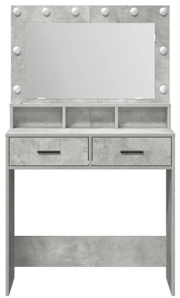 Sminkasztal LED Fényekkel Beton Szürke 79x41x135 cm