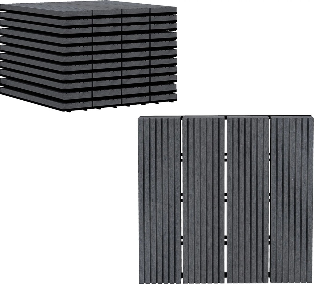 Outsunny 11 db-os Kültéri Csempeszett 30x30 cm 1 m² Kültéri Kert Padlócserepe Non-slip és Időjárásálló Könnyű Telepítés Kert Terasz Erkély Szürke | Ao