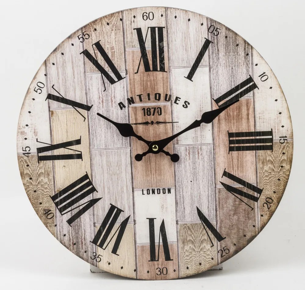 Antiques London 1870 barna fa hatású számlapos kvarc falióra római számokkal 34x34x3cm