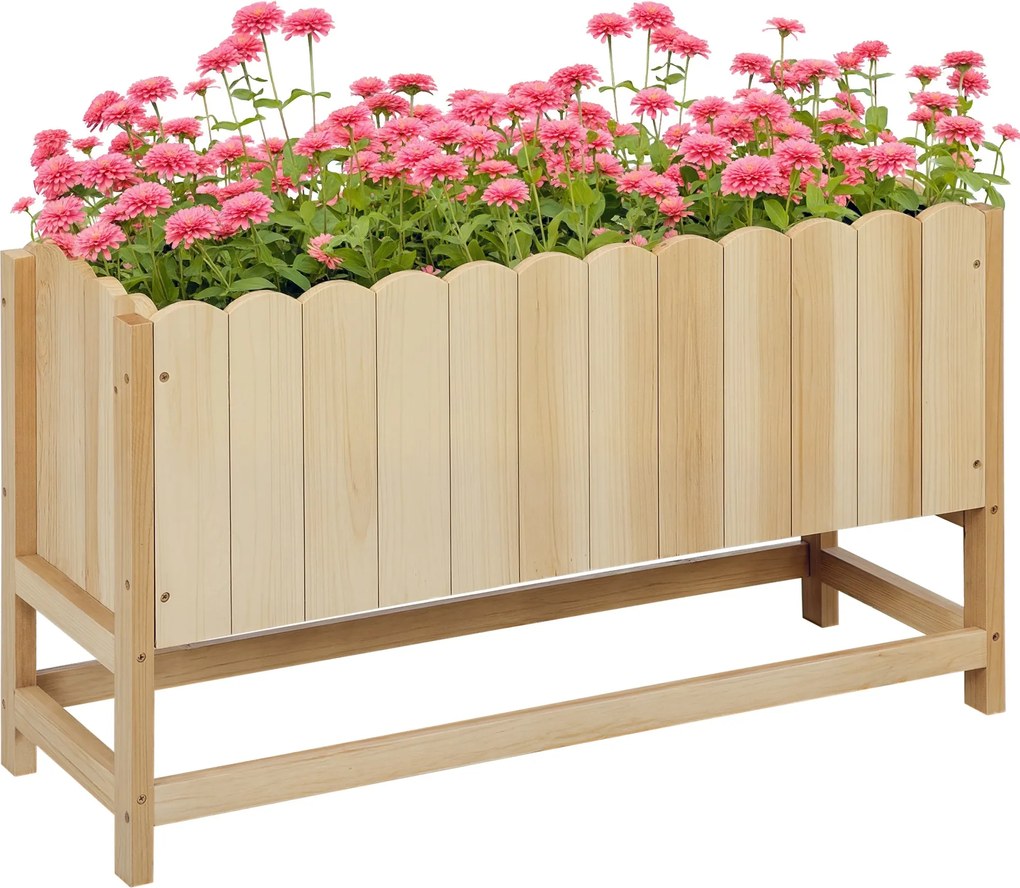 Outsunny Kültéri Függőleges Térmegtakarító Fenyőfából Készült Virágtartó Drainázs Résszel és Belső Béleléssel, 86x30x50 cm, Fakolor | Aosom