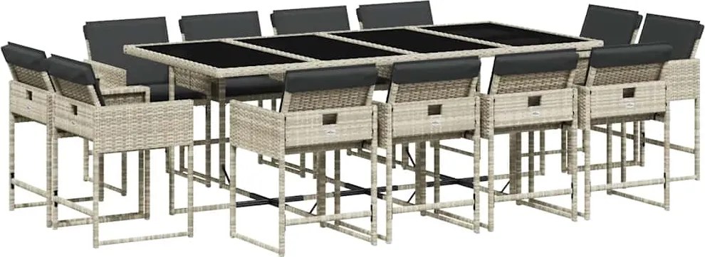 vidaXL 13 részes szürke polyrattan kerti étkezőgarnitúra párnákkal