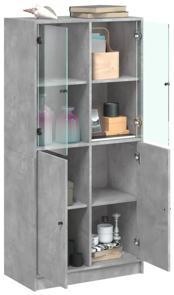betonszürke szerelt fa magasszekrény ajtókkal 68x37x142 cm