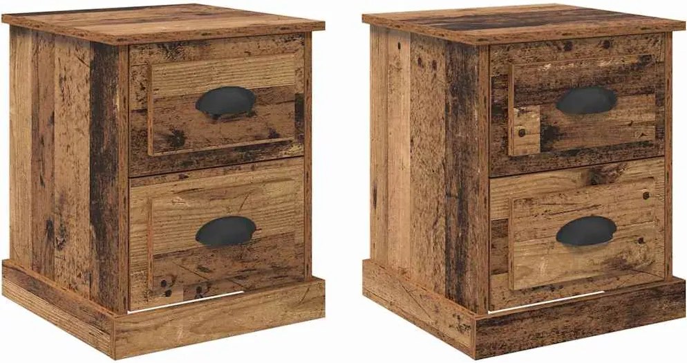 vidaXL Éjjeliszekrény fiókkal 2 pcs Öreg fa 39 x 39 x 47.5 cm Faanyag