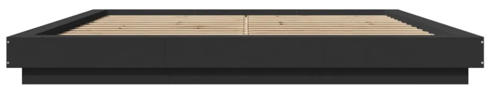 vidaXL fekete szerelt fa ágykeret LED-világítással 180 x 200 cm